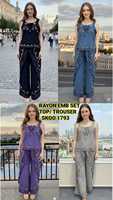 Nouvel ensemble deux pièces tendance pour femme en velours de haute qualité, polyester/rayonne, brodé, imprimé vintage, style doux, col en V