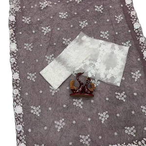 Belle broderie Sequance Work Indian Wedding Wear et Party wear Net Saree For Girls and Women - Product Image 1