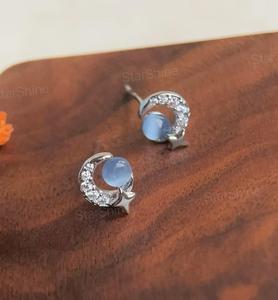 ต่างหูหินรูปดวงตาสีฟ้าขนาดเล็กของแมวต่างหูทองรูปดาวบนท้องฟ้าดวงจันทร์ดาวเคราะห์ที่ได้รับการรับรองว่าเป็นเครื่องประดับสำหรับปาร์ตี้ของขวัญอุปกรณ์สำหรับวันเกิด - Product Image 3