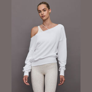 Sudadera personalizada de manga larga con hombros descubiertos para mujer, jersey de rizo suave con bordado y diamantes de imitación, ropa informal para Primavera e Invierno - Product Image 1