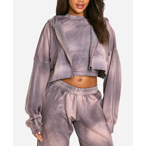 Premium Selling Drop Shoulder Zipper Closure Crop Hoodies 100% Cotton Fleece Fabric Made Cropped Hoodie For Women - Product Image 1