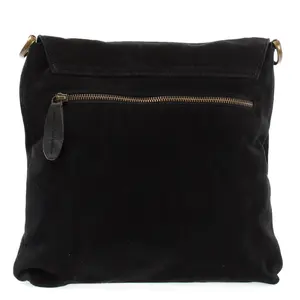 Sac à bandoulière en cuir suédé noir dernier cri sangle réglable boucle magnétique rabat broderie chaînes bouton décoration style corps croisé - Product Image 2