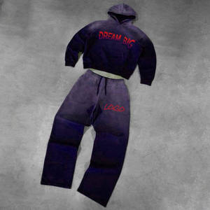 ชุดวอร์มผ้าฝ้าย100% โอเวอร์ไซส์สำหรับผู้ชายผ้าเช็ดทำความสะอาดแบบกรดออกแบบโลโก้ได้ตามต้องการ - Product Image 1