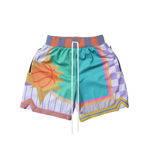2025แฟชั่นฤดูร้อนย้อนยุคขายดีโพลีเอสเตอร์สีสดใสตาข่ายพิมพ์ซับลิเมชันชายหาด shortsddp จัดส่ง - Product Image 3