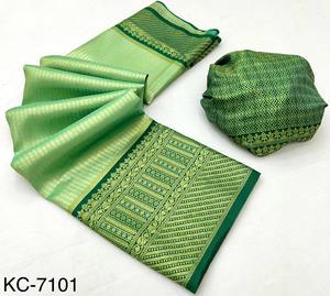 Premium Quality Floral Pattern Silk Tissue Saree Ethnic <b>Bandanas</b> for <b>Women</b> - Product Image 2