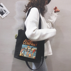 Student Canvas <b>Tote</b> <b>Bag</b> with <b>Zipper</b> Cartoon Print Shopping <b>Bag</b> Polyester Lined Drawstring Pouch Wholesale Stock - Product Image 4