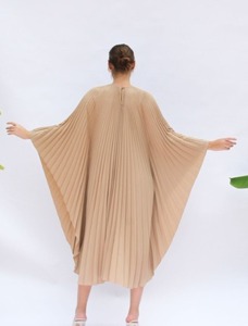 Vintage Pleat Kaftan Flowy Floor-Length Satin <b>Dress</b> Comfort Wear Women Cappuccino Beige Wedding Party Poolside Summer Quick Dry - Product Image 3