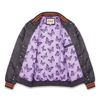 Blouson Bomber Oversize en Satin Unisexe Charbon Orange avec Patchs en Chenille, Doublure Sublimée, Logo Personnalisé, OEM, Streetwear