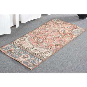 Alfombra de lana turca Vintage de 1,5x3 pies, tejido plano de retazos naranja y azul para decoraciones de sala de estar, respaldo de látex - Product Image 4