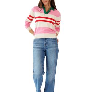 Suéteres de Invierno Tejidos a Medida para Mujer con Cuello Polo y Mangas Largas, Diseño Casual a Rayas - Product Image 6