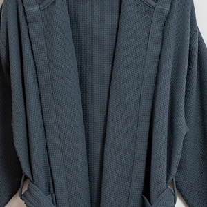 Salda <b>Waffle</b> Stonewash Turkish Bathrobe Hooded, Slate Blue - Product Image 5
