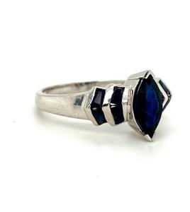 Anillo de zafiro chapado en rodio de Plata de Ley 925 para mujer, joyería de diseñador de marquesa azul real para bodas o fiestas - Product Image 2