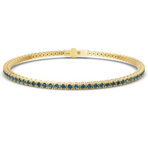 Cobalt Royal Blue Round Lab Grown Diamond Tennis Bracelet 2 Ct Tw VS Clarity 83 Diamonds 14K <b>Solid</b> <b>Gold</b> Deep Sky Richness - Product Image 2