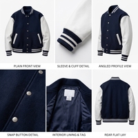 Premium Marineblaue Lederjacke mit Wollkörper und Gesticktem Aufnäher, College-Bomberjacke, Streetwear-Jacke, Maßanfertigung OEM ODM Großhandel US