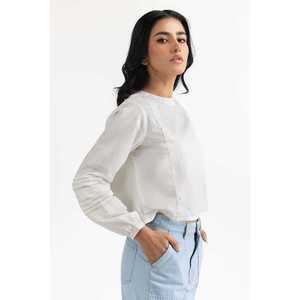 Blusa Blanca Bohemia Tejida 231-217-007 con Bordado Floral de Gasa y Viscosa, Volantes, Holgada, Disponible en Tallas XS-XL, Primavera-Otoño - Product Image 6