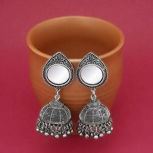 Tip <b>Top</b> Fashions <b>Silver</b> Plated Mirror Jhumki Chandelier Earrings 1314831A Fashion Accessory - Product Image 1