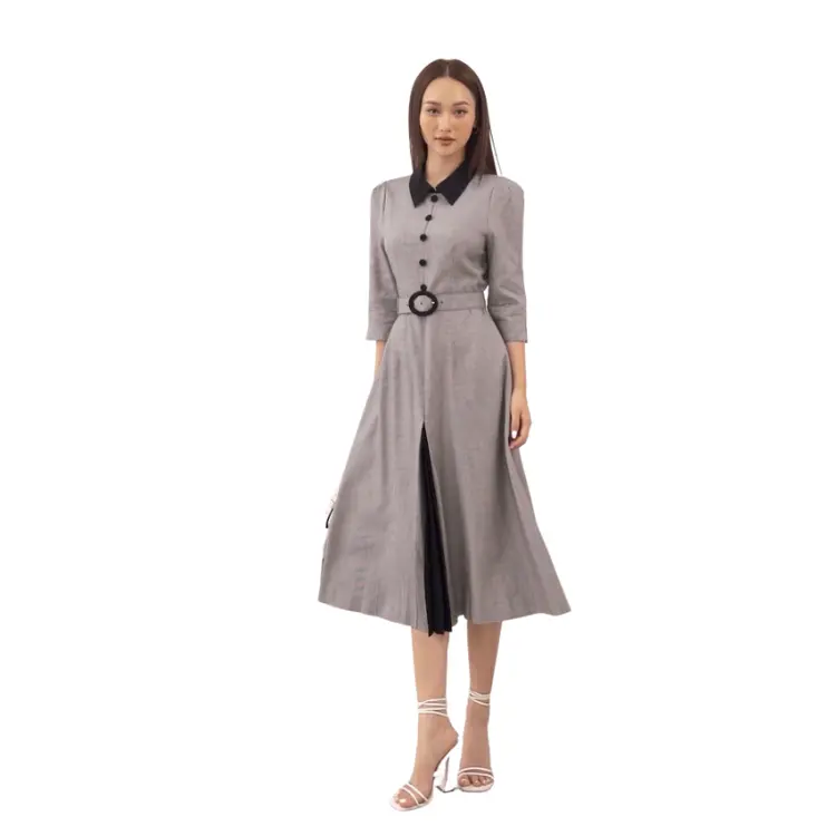 Lần Lượt Xuống Cổ Áo Dresses Belted Nửa Tay Áo Frely Ăn Mặc 122932001 Thanh Lịch Mùa Xuân Của Phụ Nữ Dresses Việt Hàng May Mặc Công Ty