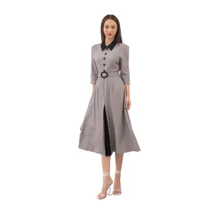 Платье с отложным воротником и поясом, с коротким рукавом, элегантное весеннее женское 122932001, вьетнамская одежда, компания