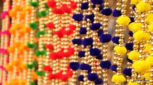 Pack De 10 Ligne Tentures Mur Porte Pom Pom Chaîne Avec Perles Dorées Grosse Cloche Suspendue Torans Guirlande Bandhwar Décoration Article - Product Image 3