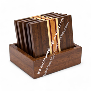 Ensemble de sous-verres en bois de noyer au design multi-tons de luxe avec support élégant Tapis et coussinets de maison modernes - Product Image 3