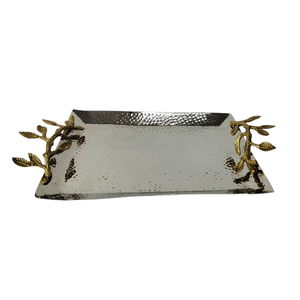 Plateau décoratif en métal en aluminium de conception moderne faite à la main avec une poignée latérale plateau de service de table de mariage attrayant - Product Image 3