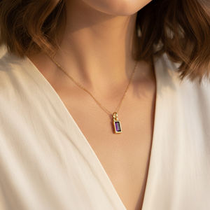 Collar de Cadena con Colgante Hecho a Mano con Circonita Cúbica Rubí en Forma de Baguette, Chapado en Oro sobre Plata de Ley, Estilo Cristiano, Moderno, para Mujer - Product Image 6