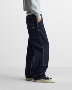 กางเกงยีนส์ทรงแบ็กกี้วินเทจของผู้ชายกางเกงขาสั้นลำลองยาวปานกลางเอวรูดแบบผูกเชือก - Product Image 3