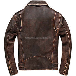 Custom Vintage American Antique Brown Cow Skin Genuine Leather Men's Jackets Stand Collar Winter Season - Product Image 6