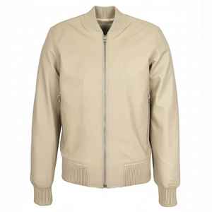 Blouson aviateur en peau de mouton véritable beige pour homme, col montant, fermeture éclair, décontracté, doux, vêtement d'extérieur d'hiver, écologique, séchage rapide, respirant - Product Image 1