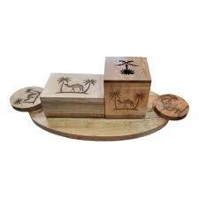 Ensemble de brûleur à encens en bois peint traditionnel arabe, Mubakhar Oud Bakhoor, plateau, décoration de la maison, au meilleur prix - Product Image 2