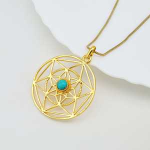 Simple Turquoise Pendant Boho Brass Necklace For Women 18k Gold Plated Geometric Merkaba Star Jewelry For Wholesale/OEM/ODM - Product Image 3
