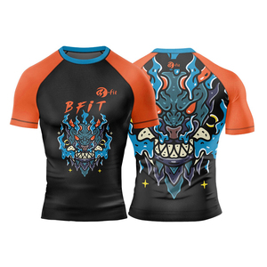 100% coton Compression grande taille hommes T-Shirts en gros haute qualité Shorts manches hommes portent Compression Rash Guard - Product Image 4