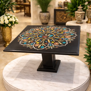 Table basse en marbre noir de style traditionnel fait à la main, plateau en pierre durable, meubles pour la maison, salon - Product Image 6