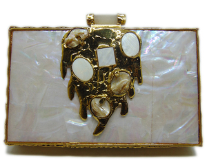 Christmas Collection Metal Clutch Handbag Pearl Decorated Purse <b>Crystal</b> Flower Shell Bucket Frame Patterns Made Mother Pearl - Product Image 1