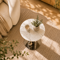 Table d'appoint ronde moderne et écologique avec plateau en marbre et base en acier inoxydable pour le salon, meubles de maison