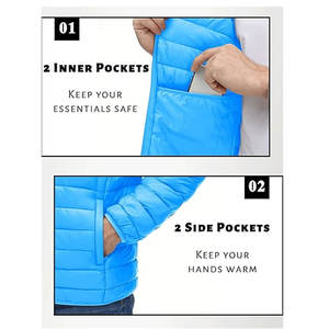 Veste matelassée pour homme tendance, imperméable, légère, matelassée, pour le streetwear et les activités hivernales en plein air, vestes pour hommes - Product Image 5