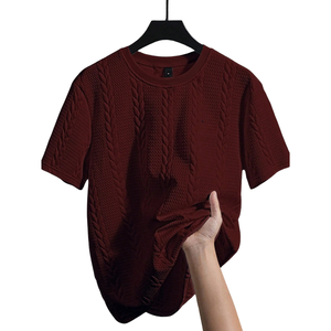 Mens Solid Textured <b>Quilted</b> Short Sleeve O-Neck Casual Knit Top Regular Fit Premium Streetwear <b>Summer</b> Breathable Quick Dry - Product Image 1