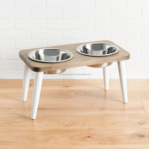 Double Diner Wooden Pet <b>Feeder</b> with Steel Legs Raised Dog Cat Bowls Stand Different Colors Water & Food for Small Animals - Product Image 3