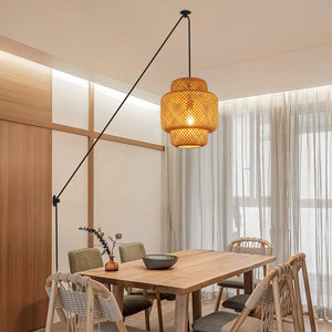 โคมไฟระย้าหวายสานจากไม้ไผ่ธรรมชาติแบบชนบทโคมไฟแขวนสำหรับบ้านไร่ร้านอาหารห้องนั่งเล่นห้องรับประทานอาหาร - Product Image 4