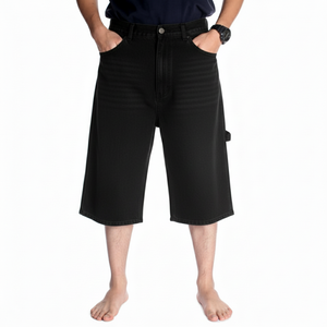 Shorts en jean à jambes larges pour hommes en gros personnalisés, style vintage, coupe ample, jean délavé, pantalon capri, style streetwear - Product Image 4