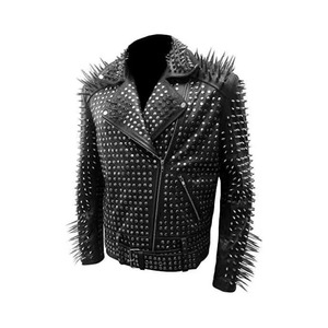 Chaqueta de Motociclista de Piel de Oveja Hecha a Mano para Hombre, Estilo Punk Rock, Cuello Alto, Cierre de Cremallera, Tachuelas Plateadas - Product Image 6