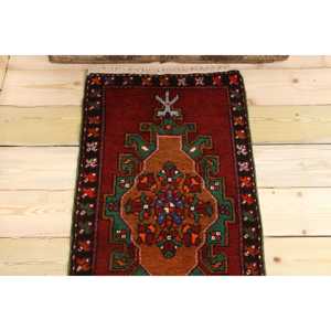 Petit tapis vintage 1,7x3,2 pi (53x99 cm), tapis turc en laine rouge unie - Product Image 3