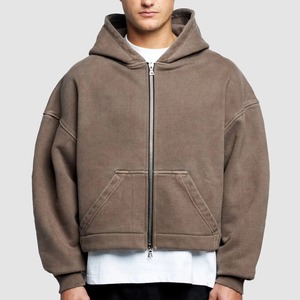 Sweat à capuche en éponge française surdimensionné et lourd à double fermeture éclair pour hommes avec logo personnalisé Sweat à capuche pour hommes à épaules tombantes Boxy surdimensionné à fermeture éclair complète pour hommes - Product Image 5