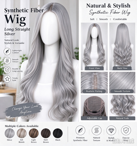 Perruque synthétique longue grise ondulée pour cosplay, résistante à la chaleur, fabriquée à la machine pour Halloween, fêtes et scène - Product Image 5