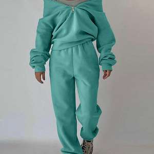 Conjunto Deportivo Informal de Color Sólido para Mujer, Otoño Invierno, Cómodo, Cintura Alta, Top y Pantalones, Traje de Manga Larga con Capucha, Holgado, Talla XS - Product Image 1