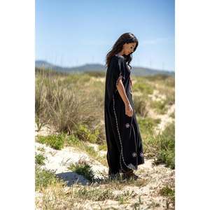 <b>Women</b> Black Embroidered Kaftan Maxi <b>Dress</b> Handmade Boho Beach Wear Caftan Loose Fit <b>Ethnic</b> Long <b>Dress</b> <b>For</b> Summer - Product Image 2