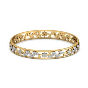 AJRETAIL Brazalete de diamantes naturales de flor dorada de 2.32ct en oro amarillo-Color HI, claridad de VS-SI - Product Image 1