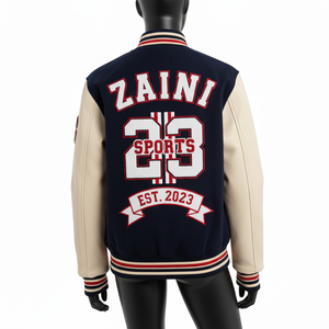 Veste universitaire pour femmes Premium Laine mélangée 350 GSM Marine et Crème Manches contrastées Logo personnalisé Broderie Veste universitaire pour femmes - Product Image 2