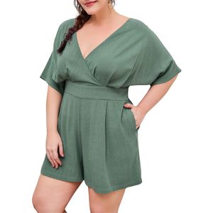 ชุดรอมเปอร์ผ้าลินินผสมไซส์ใหญ่ สายเดี่ยว เอวสูง แขนสั้น ทรงปกติ ผ้าระบายอากาศสำหรับฤดูร้อน สไตล์วินเทจเก๋ไก๋ - Product Image 1