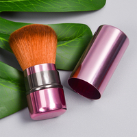 Kuas Kabuki Rias Wajah Vegan Bulu Sintetis Gagang Aluminium Logo Kustom Dongmei Kelas Atas, Populer untuk Perjalanan, untuk Blush On dan Bedak